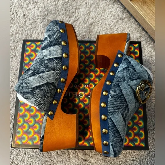 Kurt Geiger Women's Denim Blue Studded Clogs - Picture 6 of 11